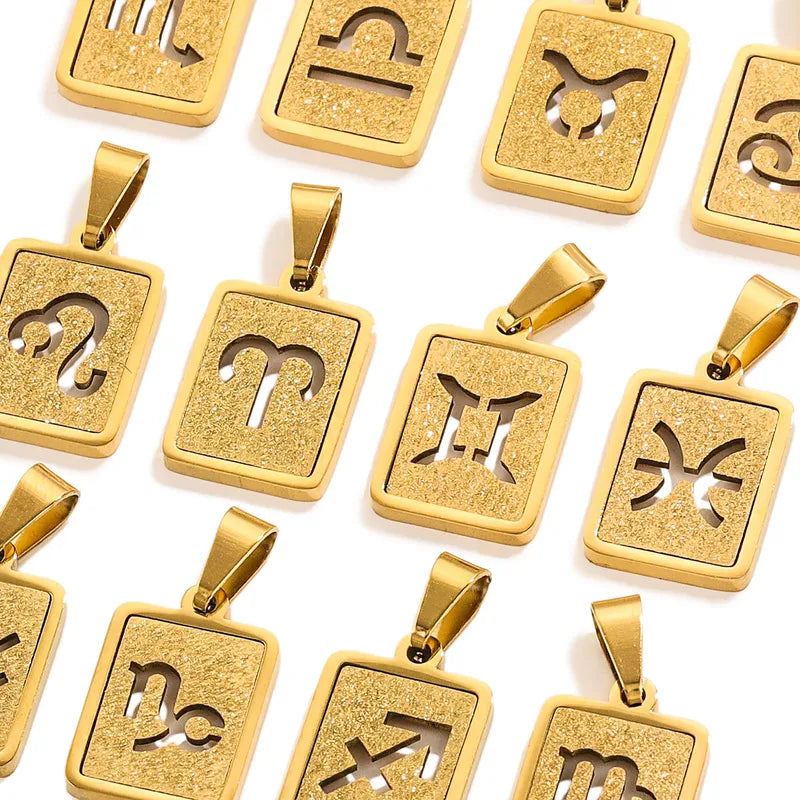 Pendentif Signe Astrologique Rectangulaire - Acier Inoxydable Plaqué Or