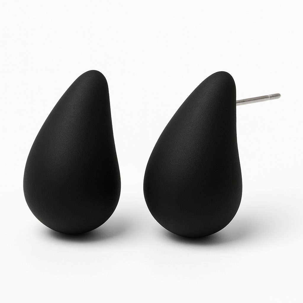 Boucles d’Oreilles Noires Mates en Forme de Goutte