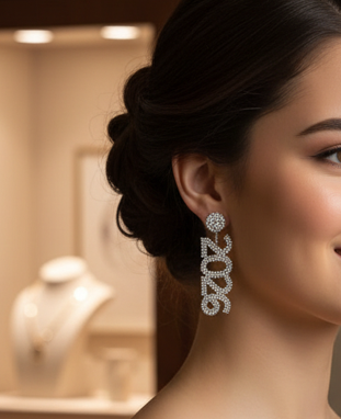 Boucles d’Oreilles Cristal “2026” – Édition Glamour Spéciale Nouvel An