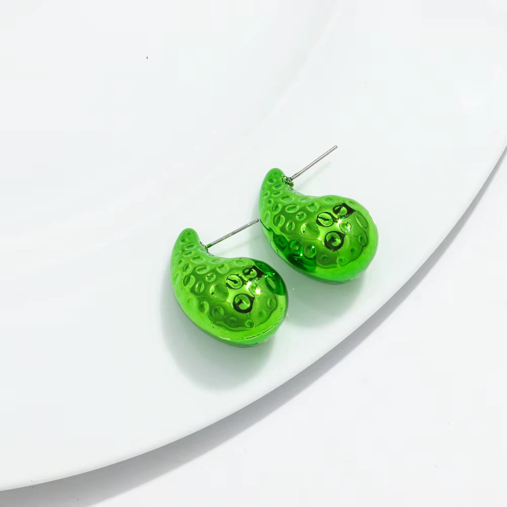 Boucles d’Oreilles Ovale Martelé Vertes brillantes