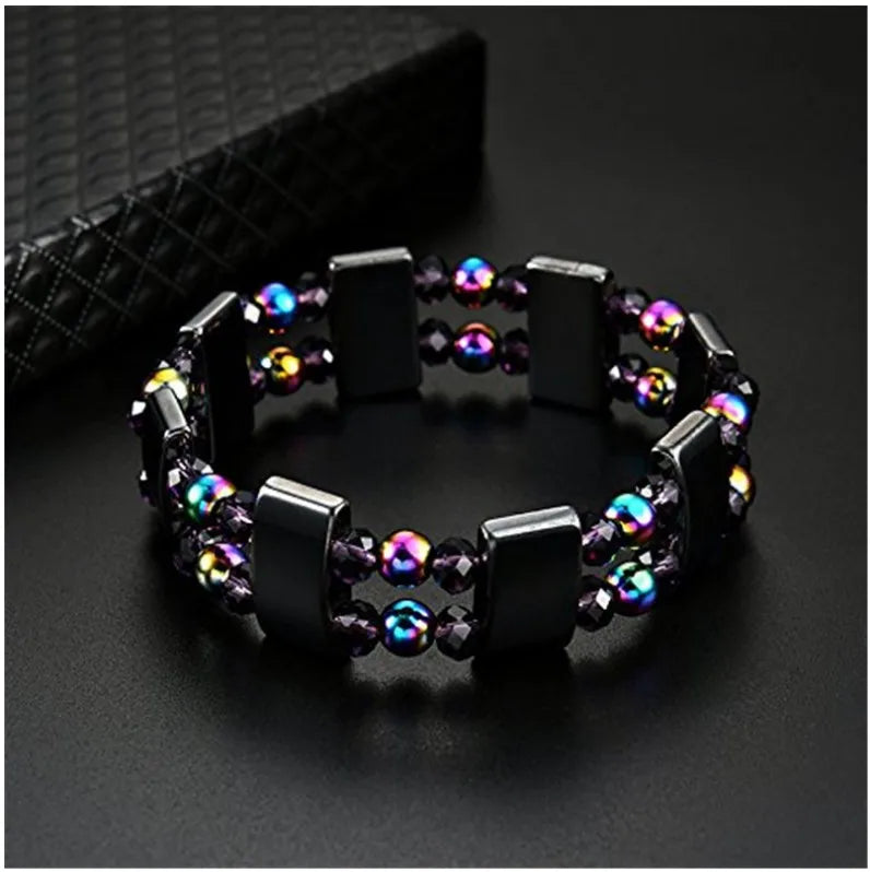 Bracelet Magnétique Hématite & Perles Multicolores – Double Rang