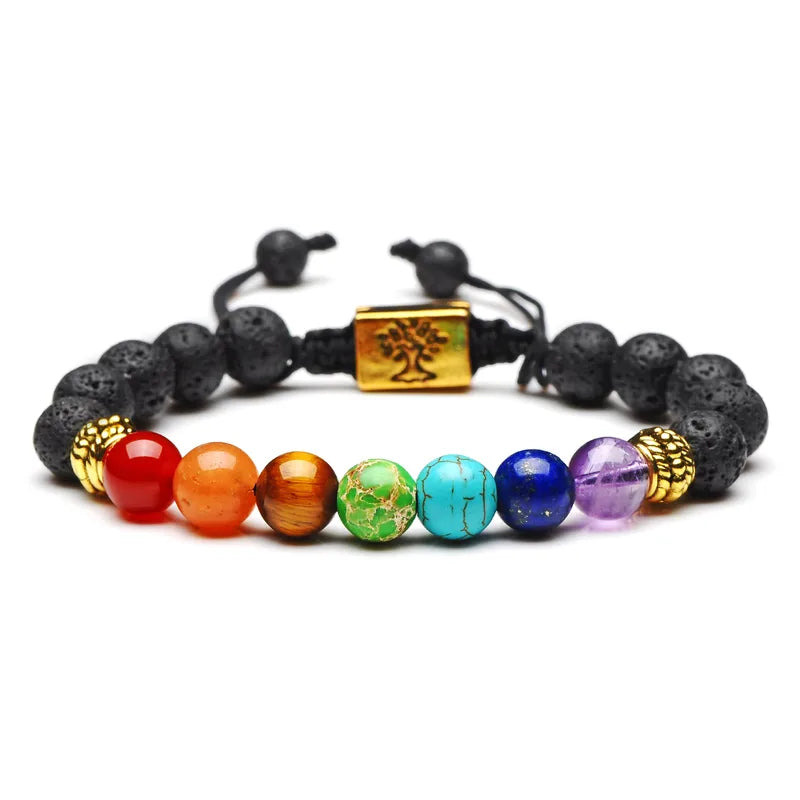Bracelet 7 Chakras – Pierre Naturelle & Lave Volcanique