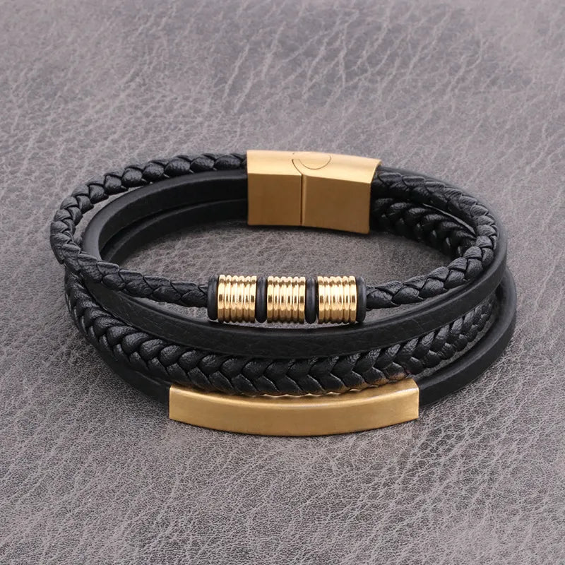 Bracelet Multi-Lanières Noir & Or – Style Homme Premium