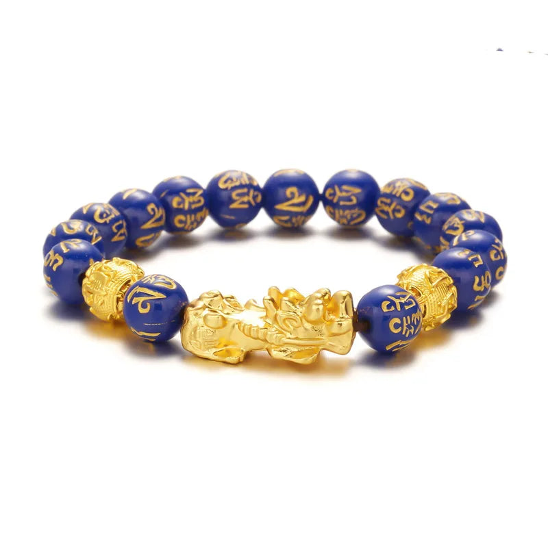 🐉 Bracelet Feng Shui Bleu & Or – Pi Xiu Porte-Bonheur – Protection & Richesse