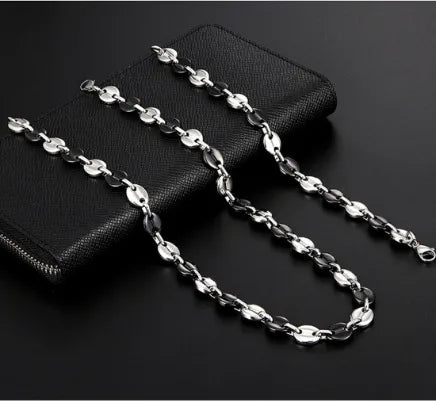 Collier Grain de café acier inoxydable bicolore – argent & noir