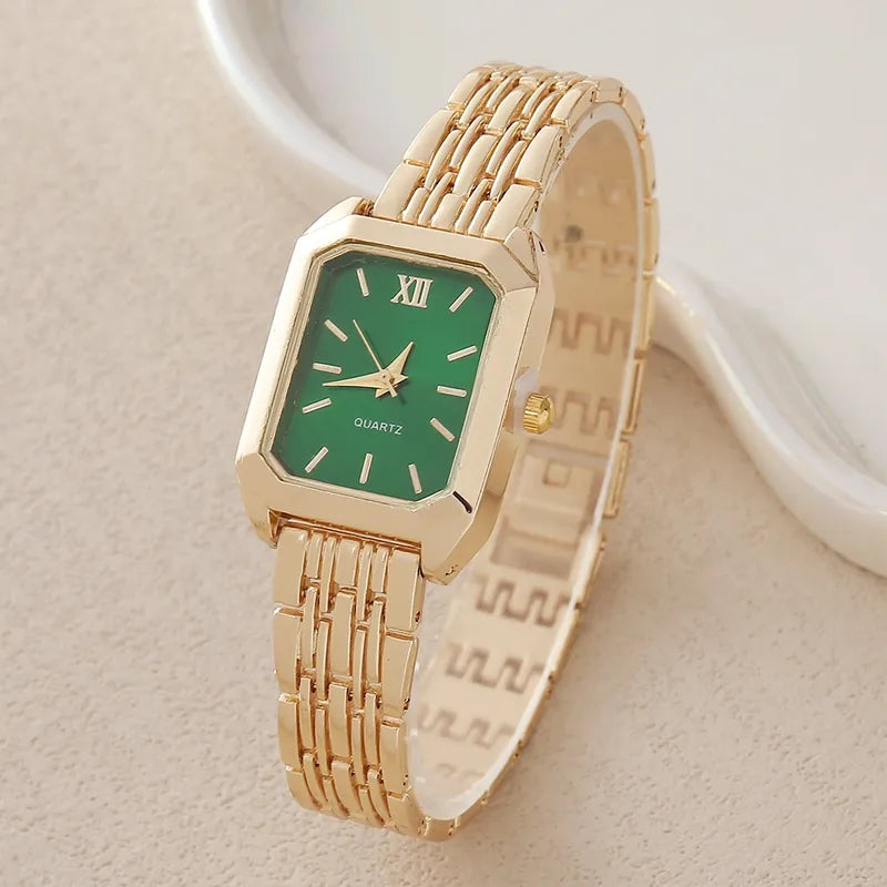 Montre Femme Élégante – Cadran Vert & Bracelet Doré