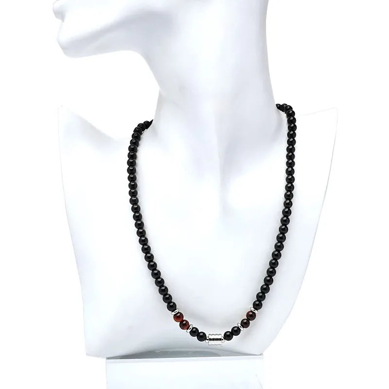 Collier Obsidienne & Œil-de-Tigre (Fermoir Cylindrique)