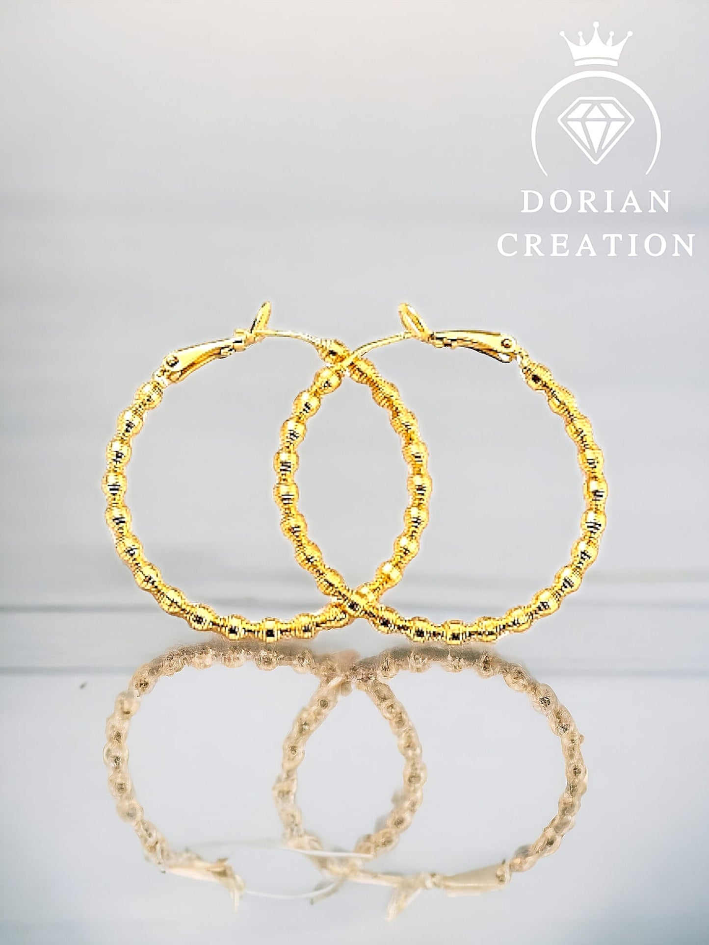 Boucles d’oreilles grande créole rainurées pour femme, laiton plaqué or 18 carats