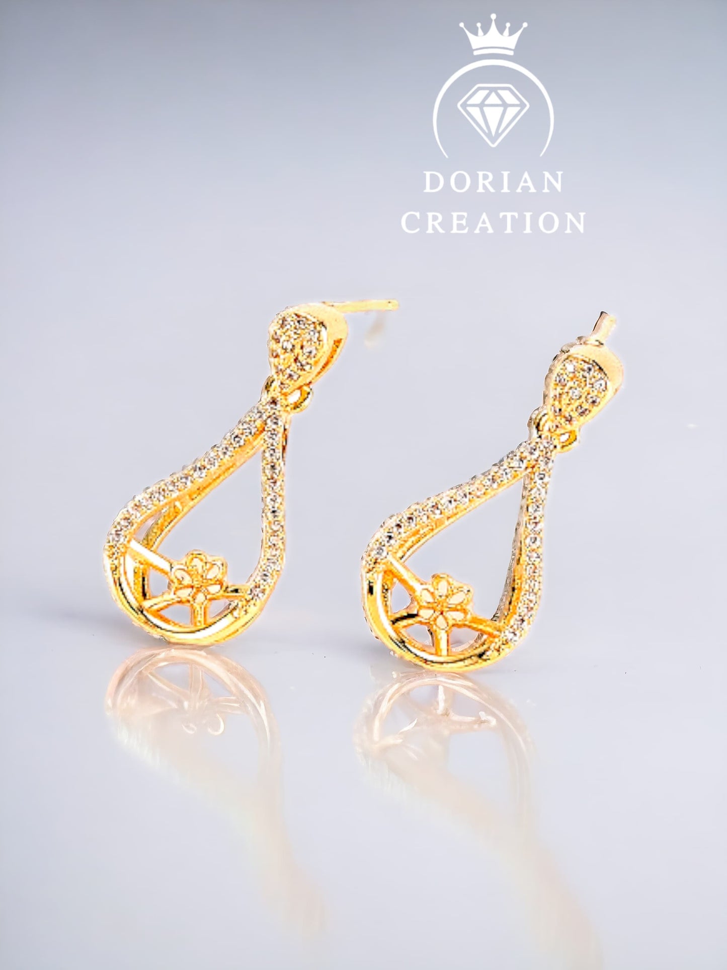Boucle d’oreilles larme goutte pavé zircon cubique clair, perles semi-percées, sans nickel, plaqué or 18 carats