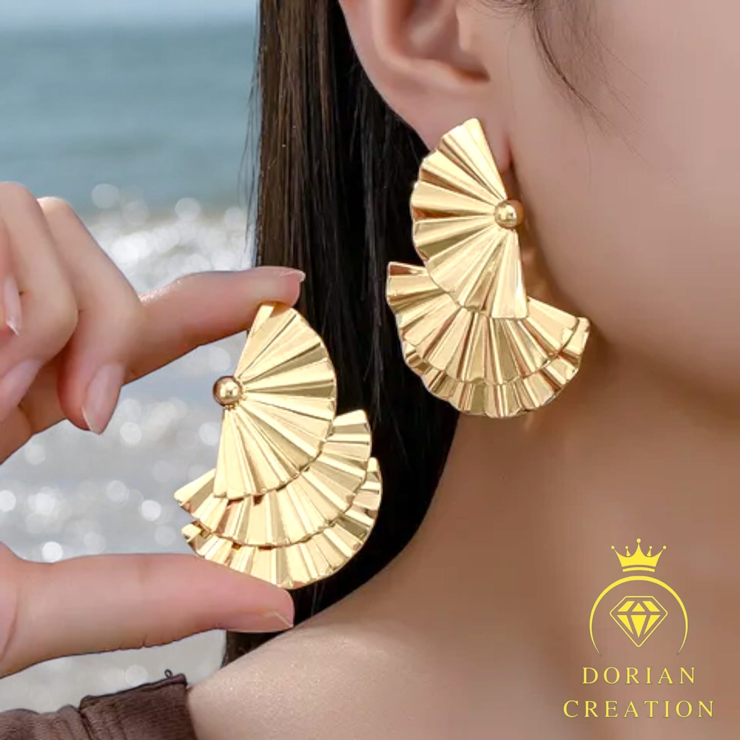 Boucles D'oreilles Alliage robuste plaqué Or 14k