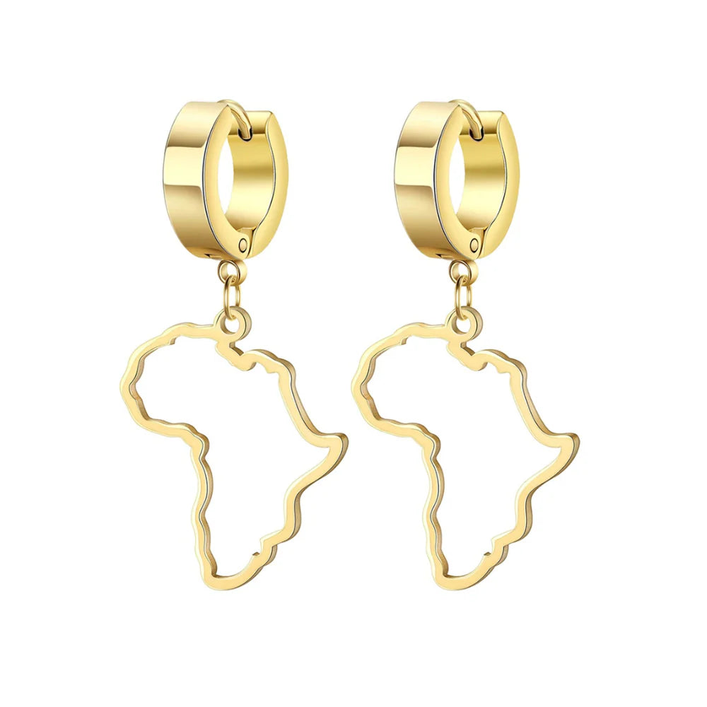 Boucles d’oreilles créoles Afrique dorées – acier inoxydable plaqué or