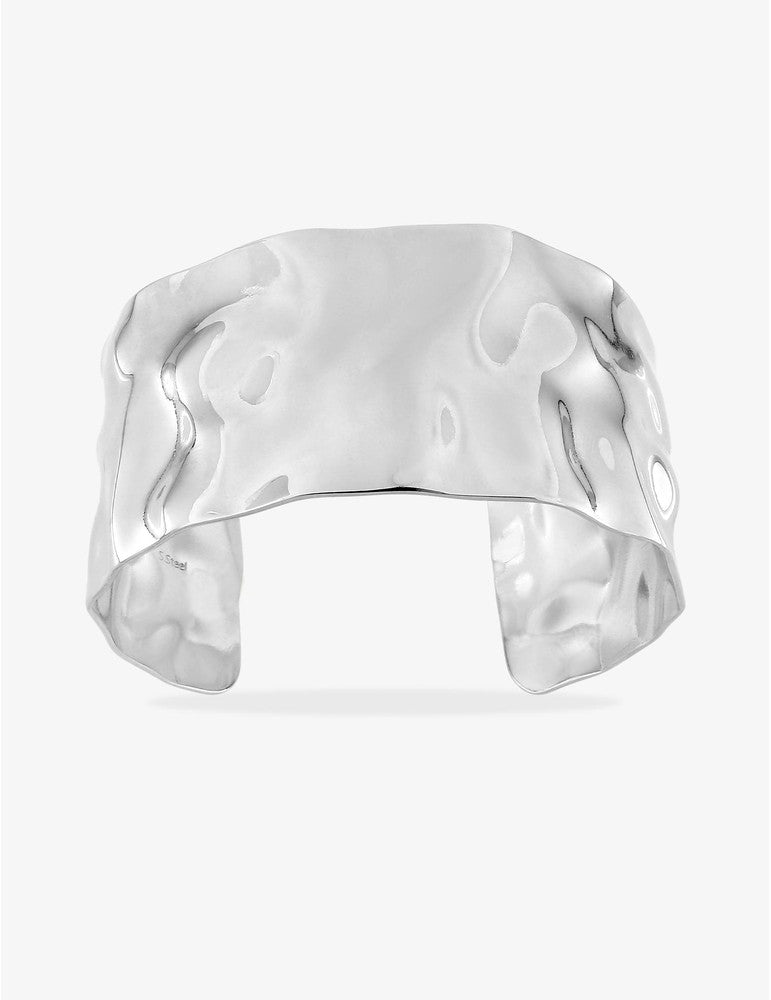 Bracelet manchette effet martelé – acier inoxydable argenté