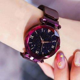 Montre Femme “Galaxy Purple” – Bracelet Magnétique & Cadran Pailleté