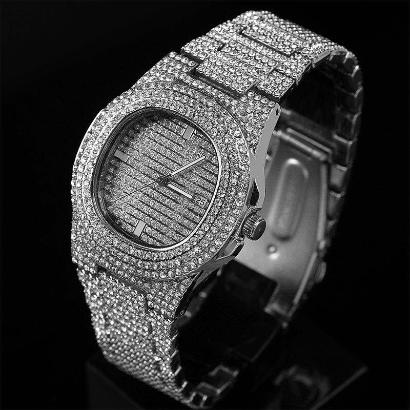 Montre Ice Diamond Silver – Luxe Intégral Strass & Finition Argent Premium