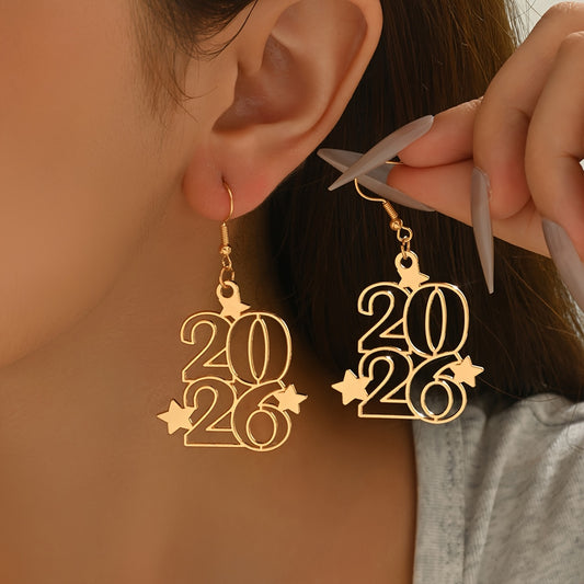 Boucles d’Oreilles 2026 Dorées – Édition Spéciale Nouvel An