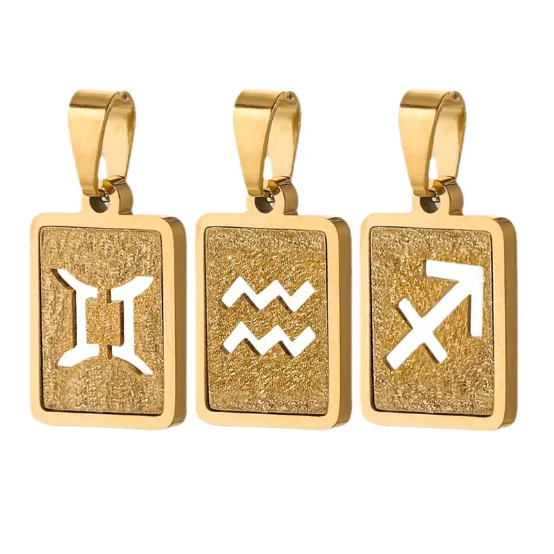 Pendentif Signe Astrologique Rectangulaire - Acier Inoxydable Plaqué Or