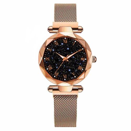 Montre Femme “Stella Crystal” – Cadran Galaxie & Bracelet Magnétique Doré
