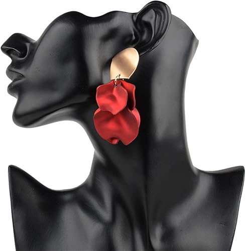 Boucles d’oreilles pétales rouges – finition dorée