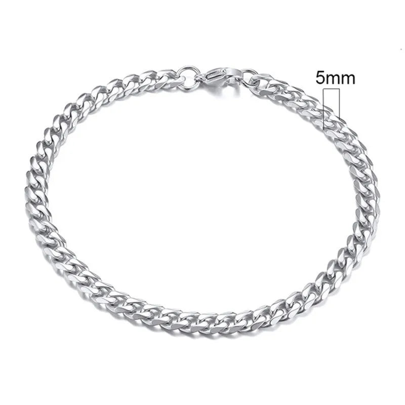 Bracelet gourmette chaîne cubaine argenté de 5 mm