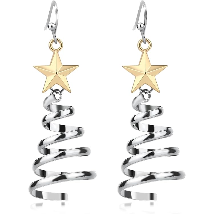Boucles d’Oreilles Étoile & Spirale Argentée – Design Élégant et Moderne