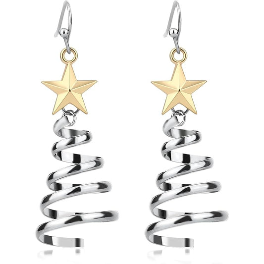 Boucles d’Oreilles Étoile & Spirale Argentée – Design Élégant et Moderne