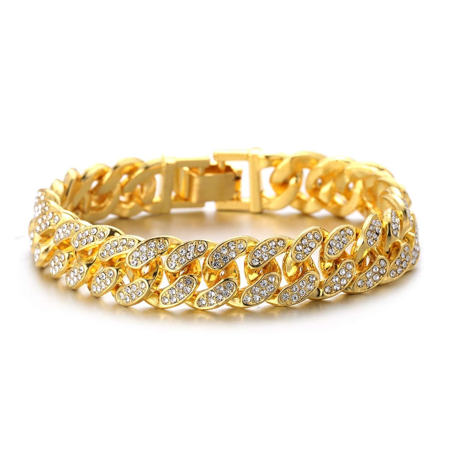 Bracelet Chaîne Cubaine Doré Pavé de Zircons – Acier Inoxydable 20 cm