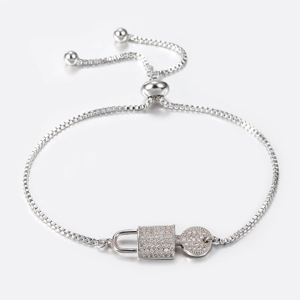 Bracelet cadenas & clé – argenté serti de zircons
