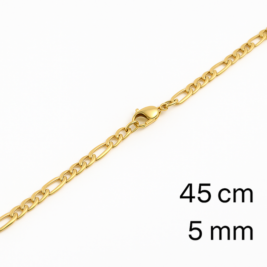 Chaîne Figaro Dorée 5 mm en Acier Inoxydable – 45 cm