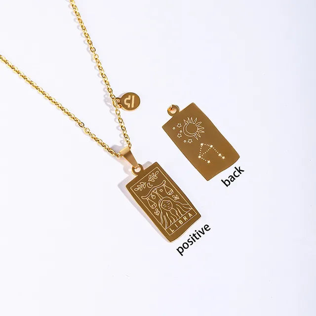 Collier Signe Astrologique Balance – Acier Inoxydable Doré