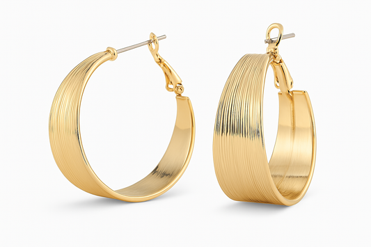 Boucles d’Oreilles Créoles Dorées Striées – Taille Standard