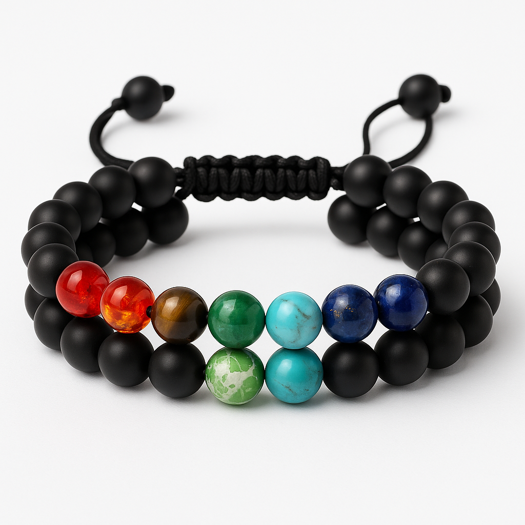 Bracelet double rang perles Chakra – macramé réglable