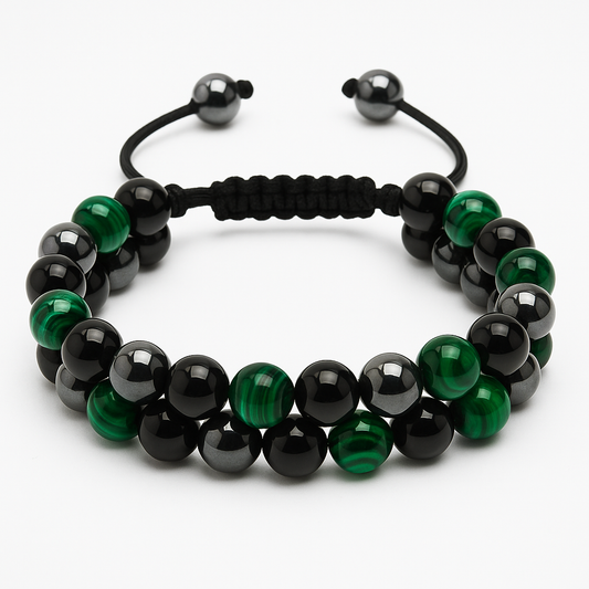 Bracelet homme perles naturelles – Malachite & Hématite