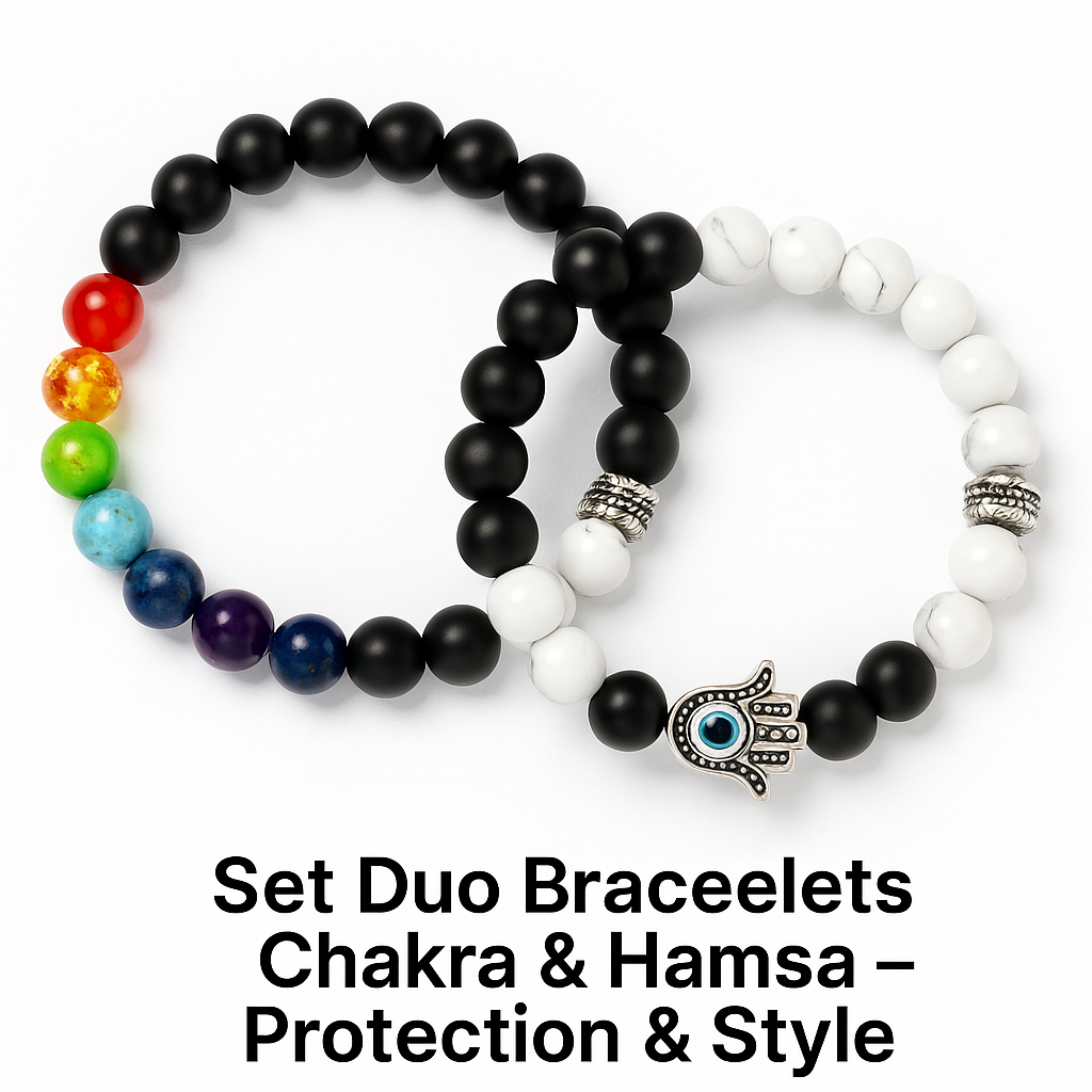 Set Duo Bracelets Chakra avec Breloque Hamsa Œil Protecteur