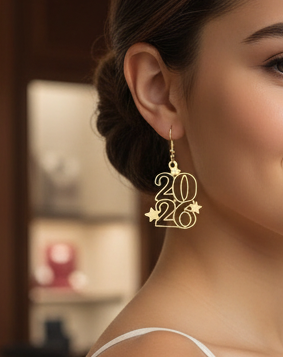 Boucles d’Oreilles 2026 Dorées – Édition Spéciale Nouvel An