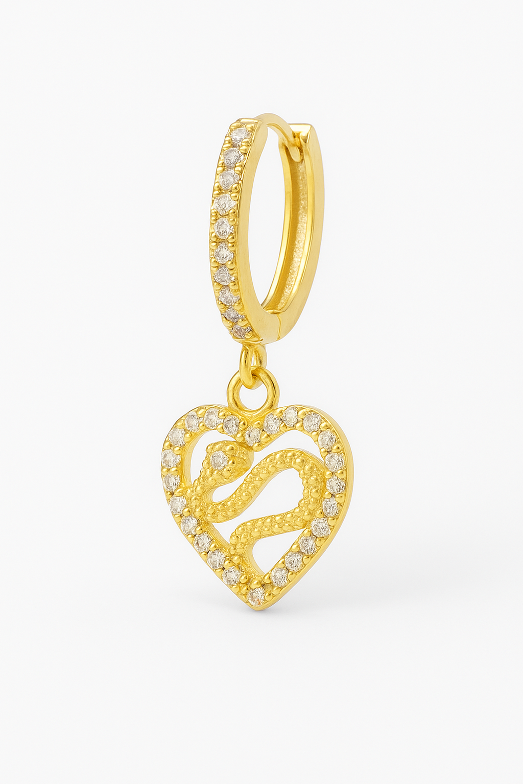 Boucle Solitaire Cœur-Serpent – Zircons, Finition Or