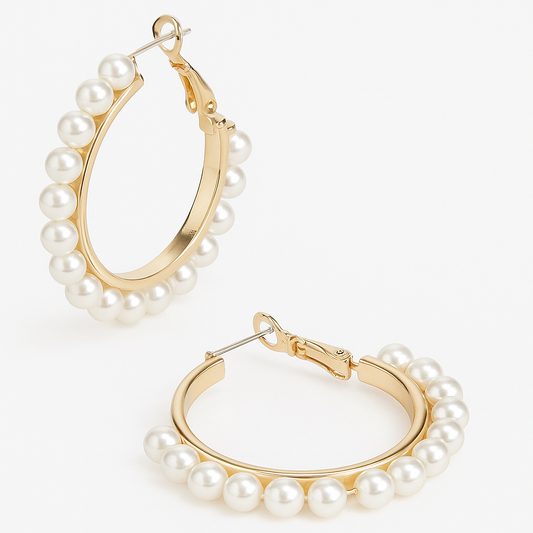 Créoles Élégance Dorée et Perles Blanches