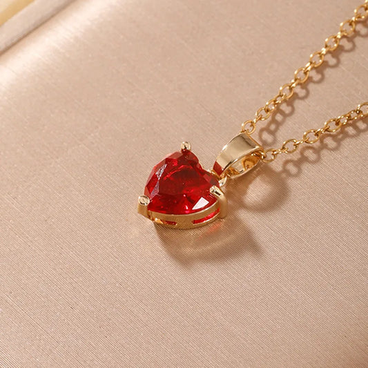 ❤️ Collier Cœur Rouge – Doré & Pierre Facettée