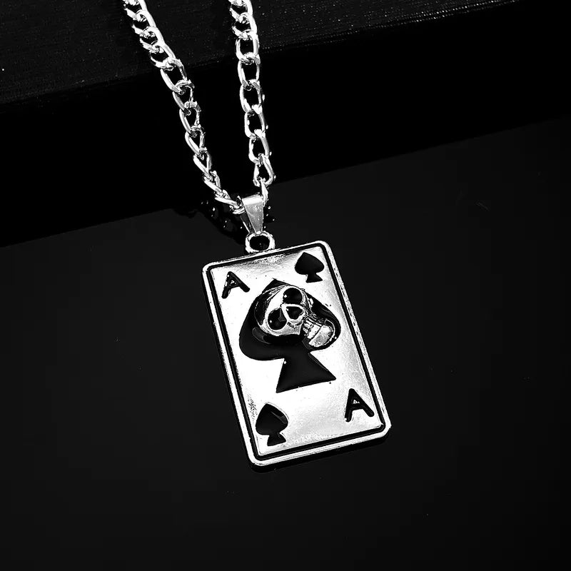 🖤 Pendentif As de Pique Crâne – Acier Inoxydable 316L – Style Rock & Biker