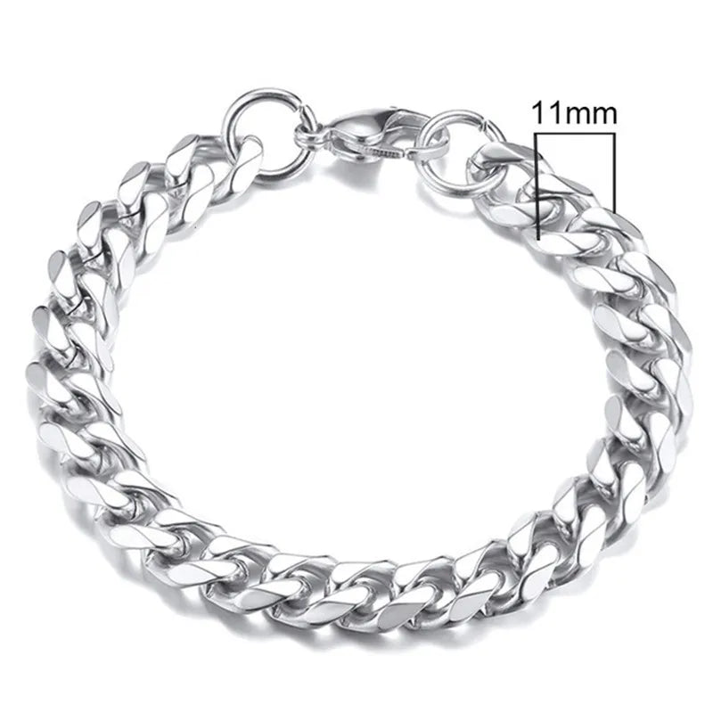 Bracelet Gourmette Homme – Acier Inoxydable Argenté – Largeur 11 mm