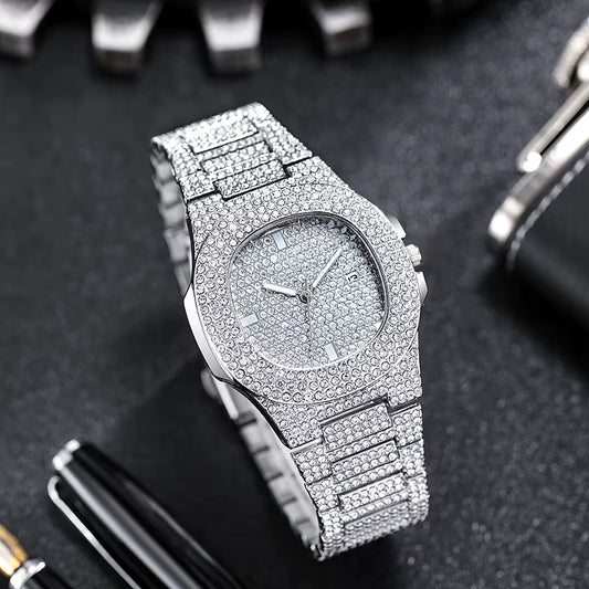 Montre Ice Diamond Silver – Luxe Intégral Strass & Finition Argent Premium