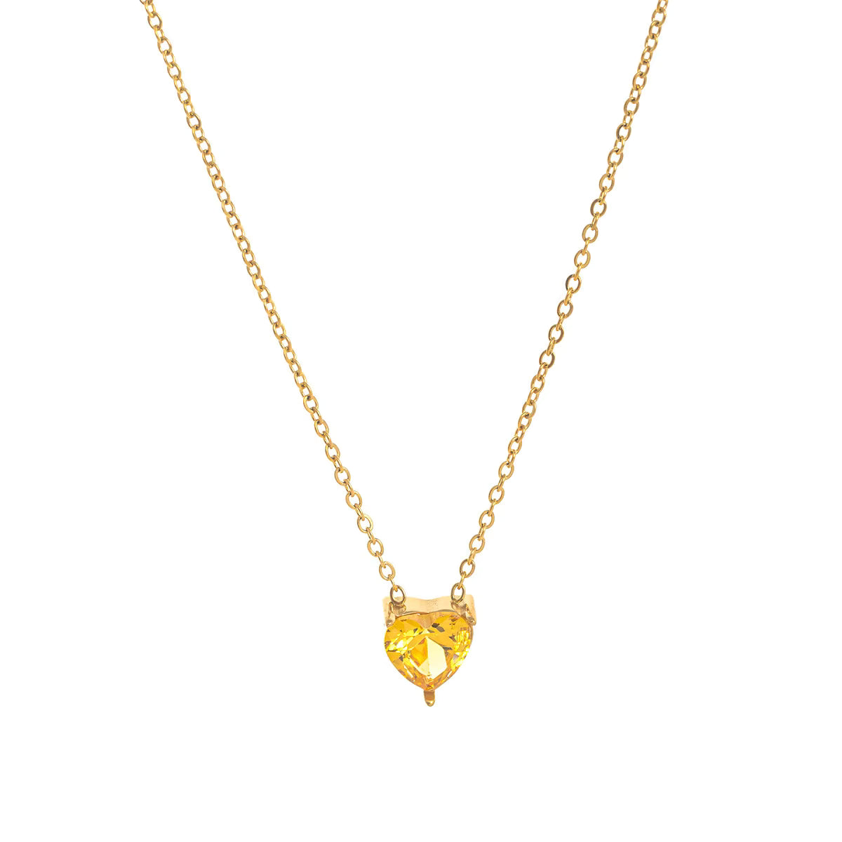 Collier Cœur Cristal Jaune – Acier Inoxydable Doré
