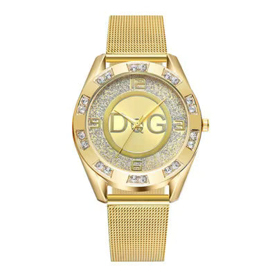 Montre Femme Dorée – Cadran Cristal & Bracelet Maille Luxe