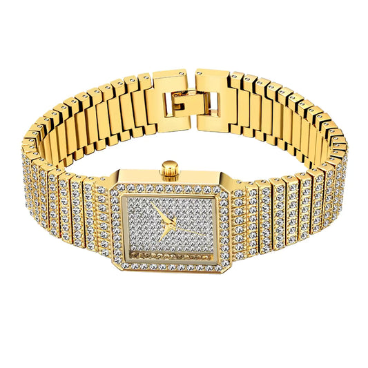 Montre Femme Impériale Diamantée – Luxe Or & Strass Intégral