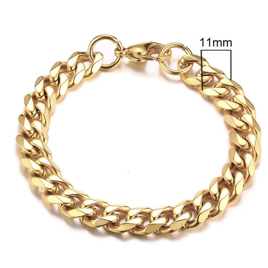 Bracelet chaîne cubaine doré – 11 mm acier inoxydable