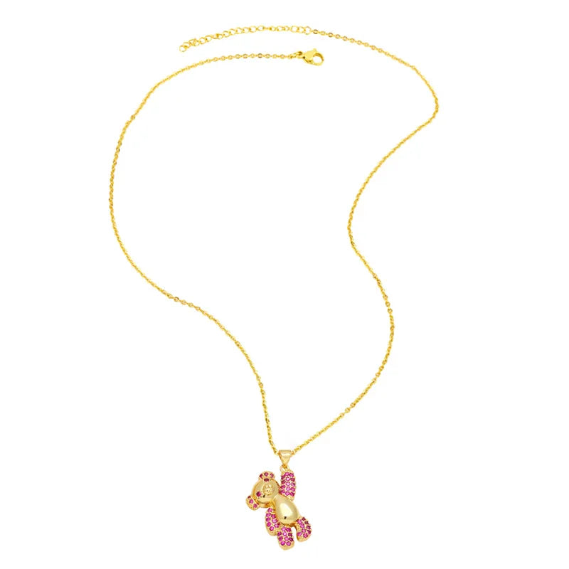 Collier Ourson Doré avec Strass Roses – Bijou Fantaisie Tendance
