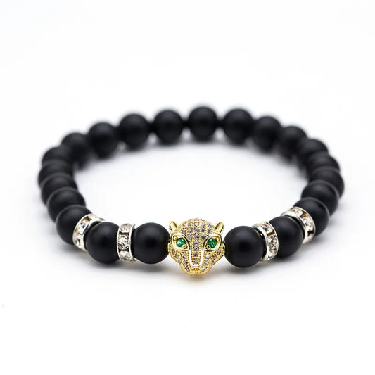 Bracelet Panthère Dorée – Pierre Naturelle Noire