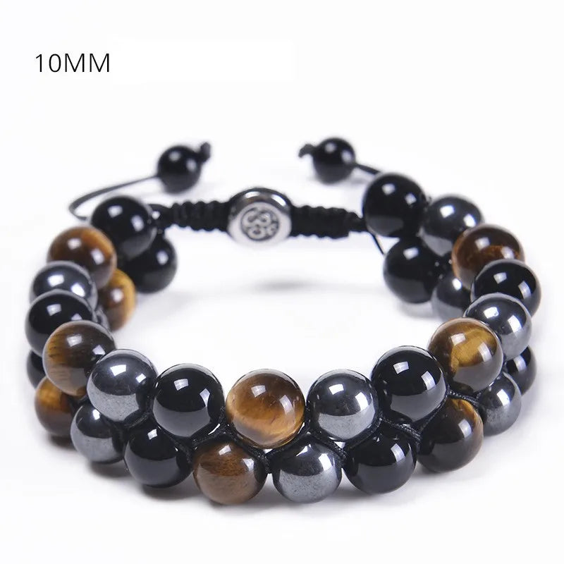 Bracelet Œil de Tigre & Hématite – Double Rang