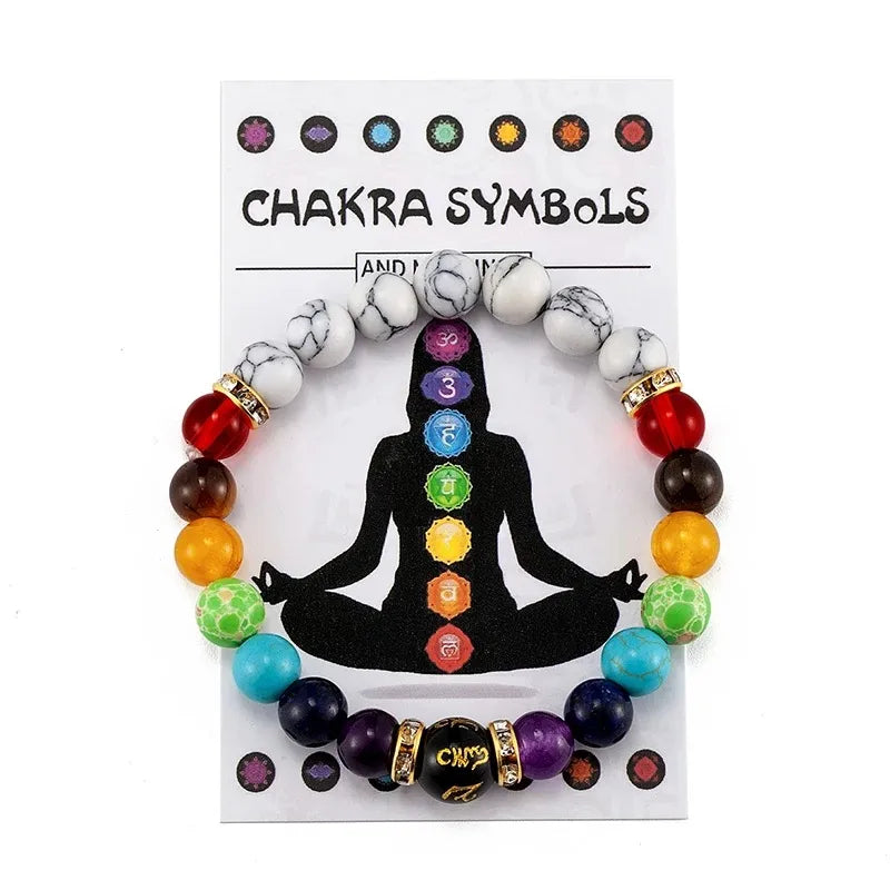 Bracelet 7 Chakras – Pierres Naturelles & Howlite Blanche