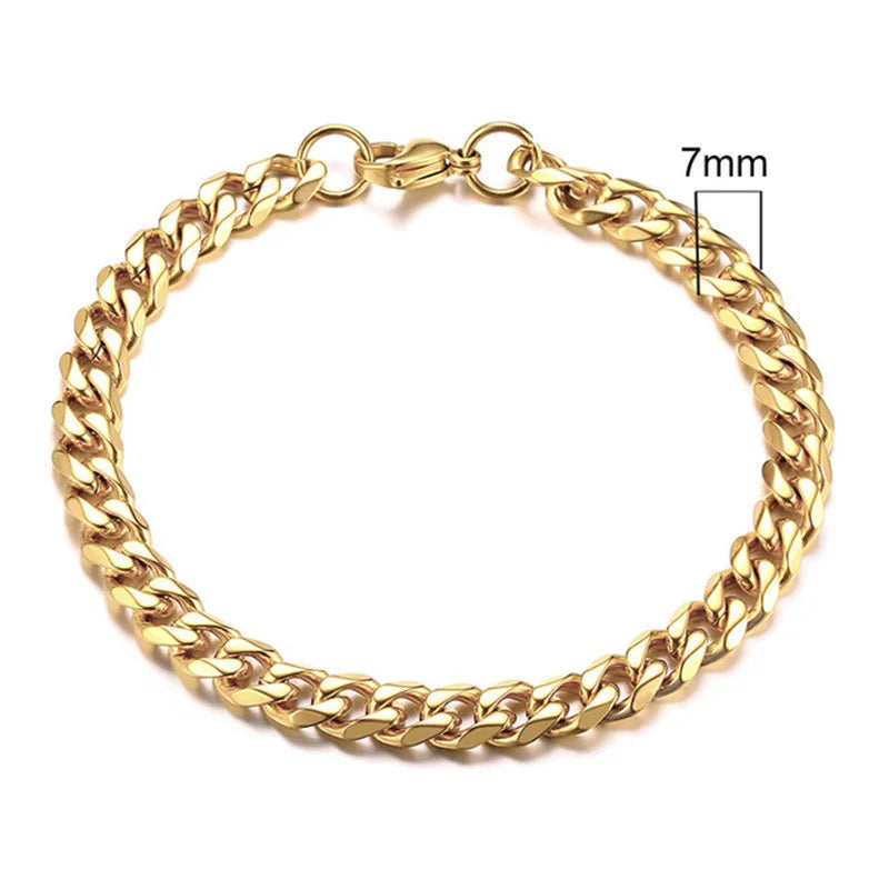 Bracelet chaîne cubaine doré – 7 mm acier inoxydable