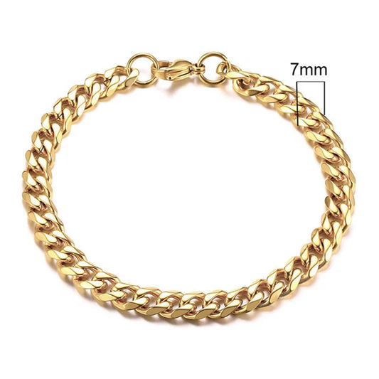 Bracelet chaîne cubaine doré – 7 mm acier inoxydable